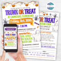 cute trunk or treat halloween flyer invitation with registration forms